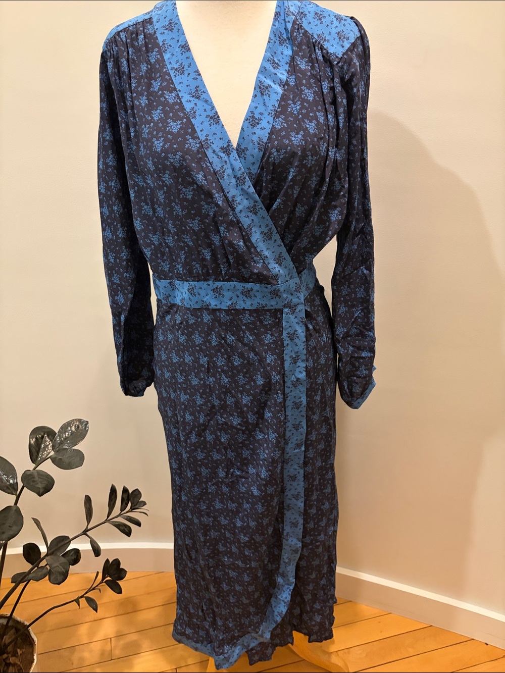 No. 6 Navy and Sky Blue Floral Wrap Dress